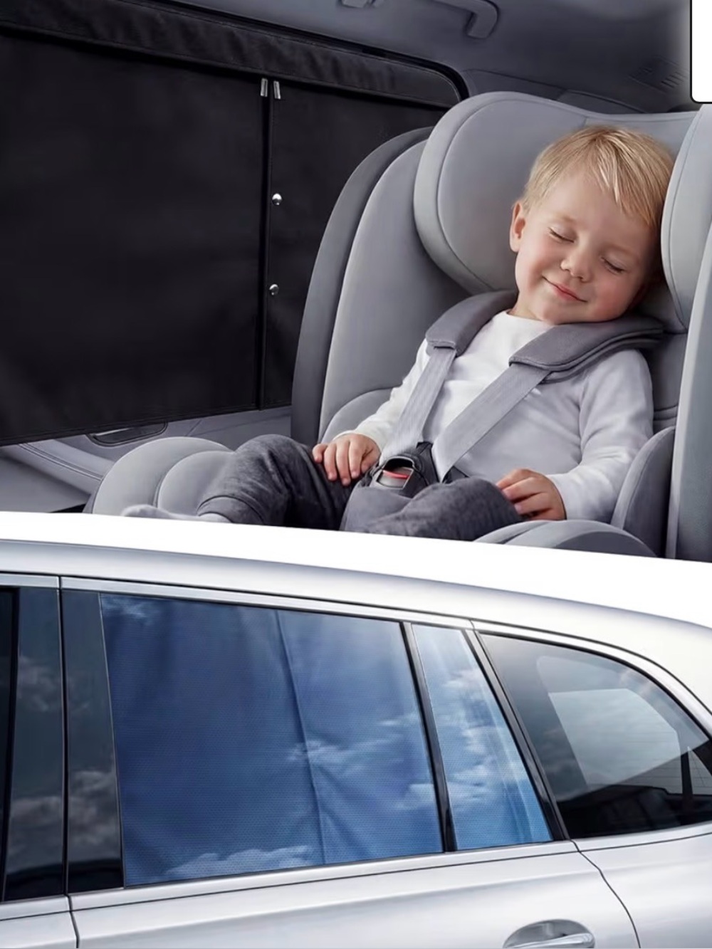 2 Car Side Window Sunshades Black UV Protection. W/ storage bag & Velcro strips.